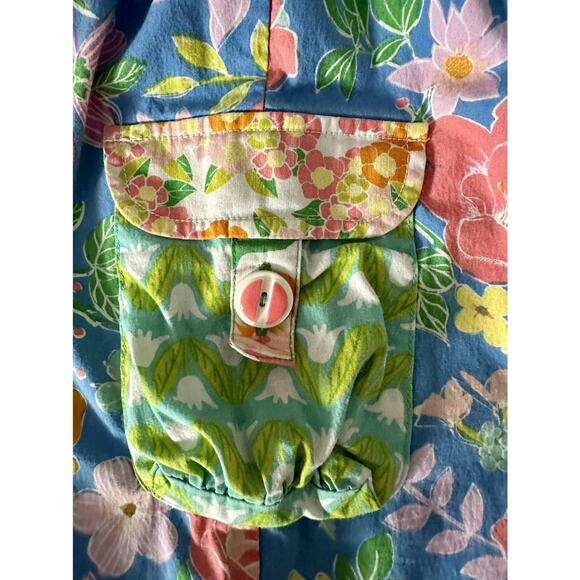 Wildflowers Best Day Ever Spring Fling Ruffle Blue Green Pink Floral Capri Pants - Picture 5 of 8